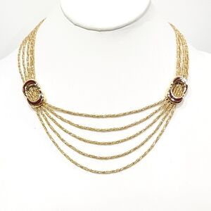 Givenchy 1979 NWT Vintage Multistrand Chain Necklace Maroon Red Crescent Accents